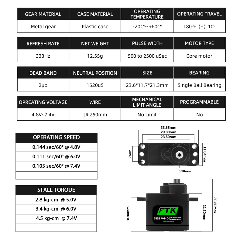 Servo Digital PTK 7452 MG-D 9g - Servo 9G reseña y precio